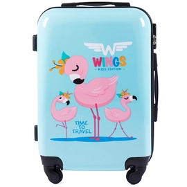 Troler copii Wings WKIDS, policarbonat, cifru, 4 roti, 55 cm, Flamingo