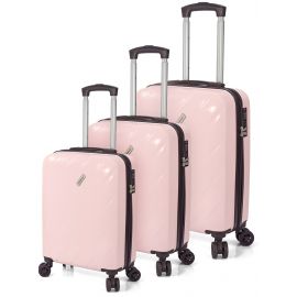 Set 3 trolere Benzi BZ 5787, ABS, cifru TSA, 4 roti duble, roz deschis