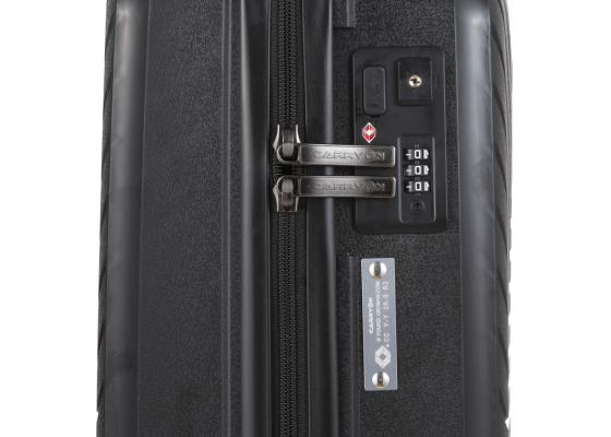 Troler Cabina, Polipropilena, Cifru TSA, USB incoporat, OKOBAN, CarryOn Transport, 55 cm, Negru