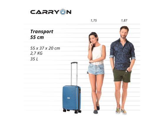 Troler Cabina, Polipropilena, Cifru TSA, USB incoporat, OKOBAN, CarryOn Transport, 55 cm, Albastru