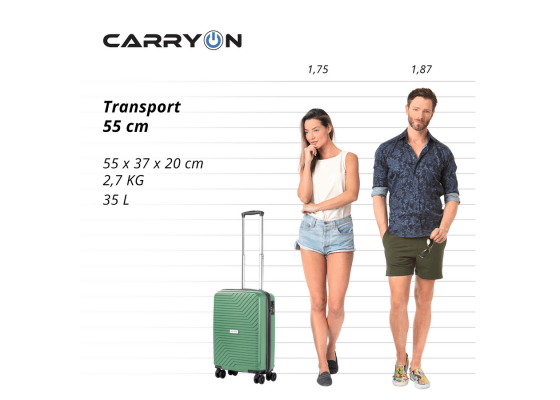 Troler Cabina, Polipropilena, Cifru TSA, USB incoporat, OKOBAN, CarryOn Transport, 55 cm, Verde