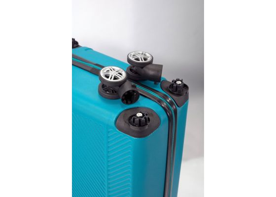 Troler Mediu ABS, 4 Roti Duble Detasabile, Cifru TSA, BENZI, BZ 5357 - 66 cm Albastru Deschis