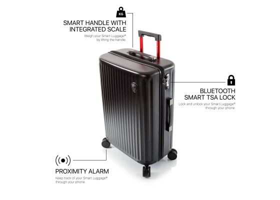 Troler Mediu, Heys, Smart Luggage, Policarbonat, 4 Roti Duble, HY15034, 66 cm, Negru