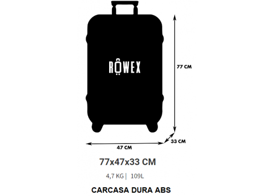 Troler Mare, Rowex Horizon, ABS, 77 x 47 x 33 cm, 4 roti duble cu rotatie 360°, Cifru, Grena