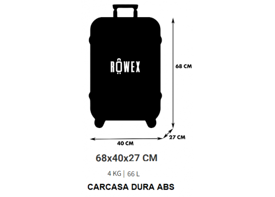 Troler Mediu, Rowex Horizon, ABS, 68 x 40 x 27 cm, 4 roti duble cu rotatie 360°, Cifru, Negru
