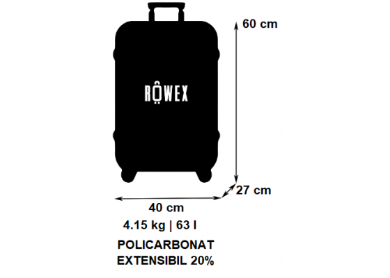 Troler Mediu Extensibil, Rowex Stripe, Policarbonat, 60 x 40 x 27 cm, 4 roti duble cu rotatie 360°, Cifru TSA, Albastru